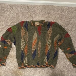 Vintage 90s COOGI Classic Sweater Sz XL Knit Olive And Tan Color Biggie Style